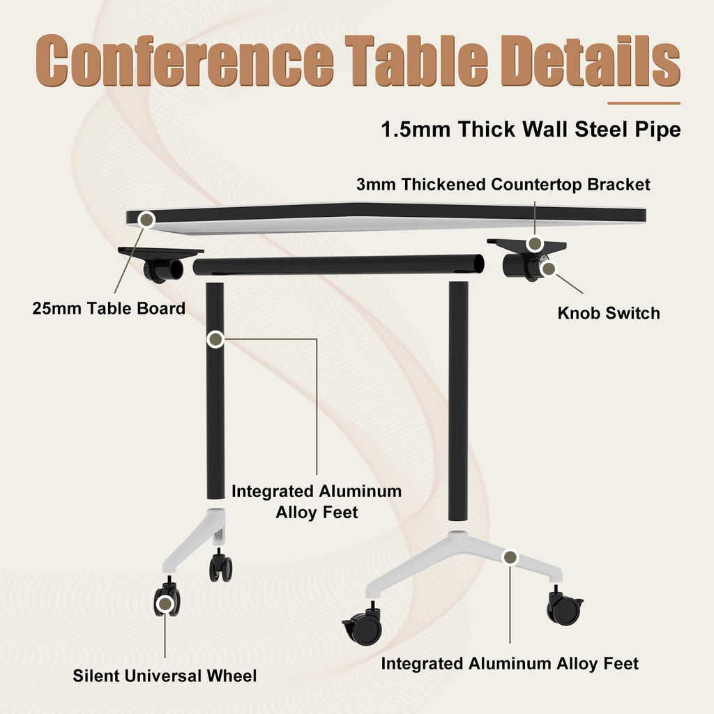 Folding Conference Table, 4 Pack Modern Flip Top Mobile Training Tables