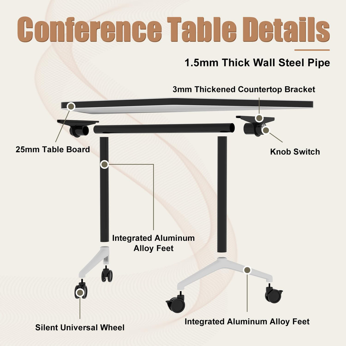 Folding Conference Table, 4 Pack Modern Flip Top Mobile Training Tables