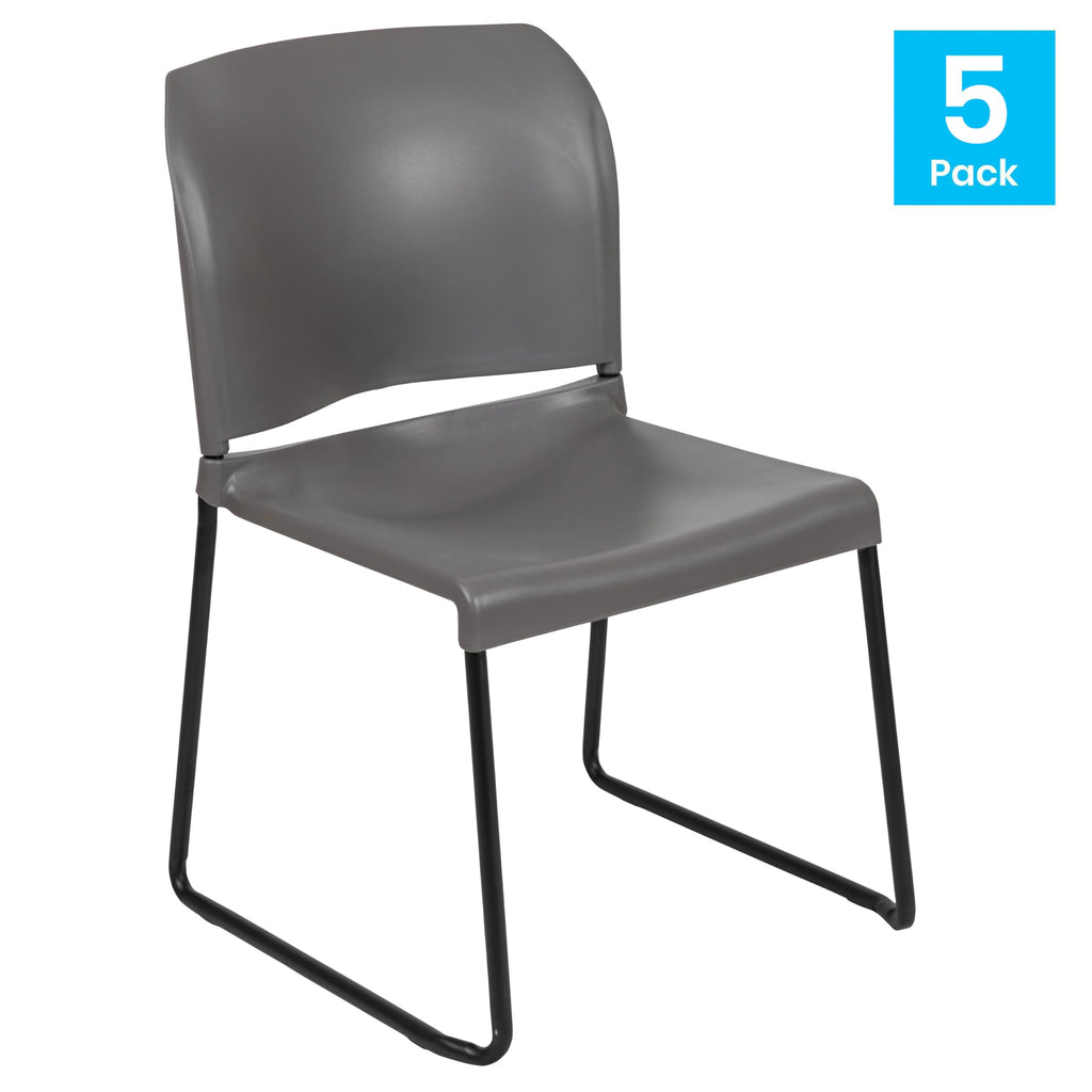 Set of 5, Hercules Series Contoured Stacking Chairs for Waiting Rooms and Offices, Ergonomic Lobby Chairs with Curved Back, Gray