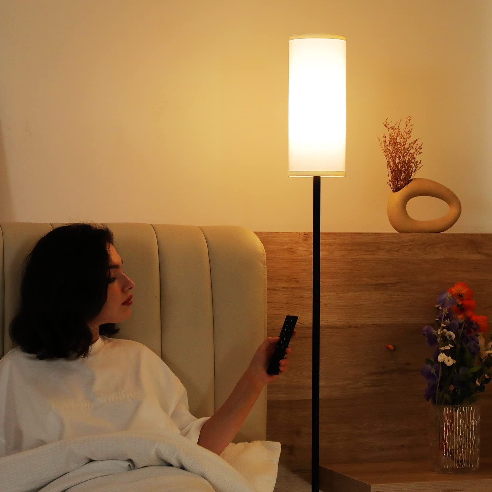 Floor Lamps for Living Room, 64" Modern Floor Lamp with Remote Control and Stepless Dimmable Colors Temperature & Brightness, Standing Lamps for Living Room Bedroom Office, 9W Bulb Included