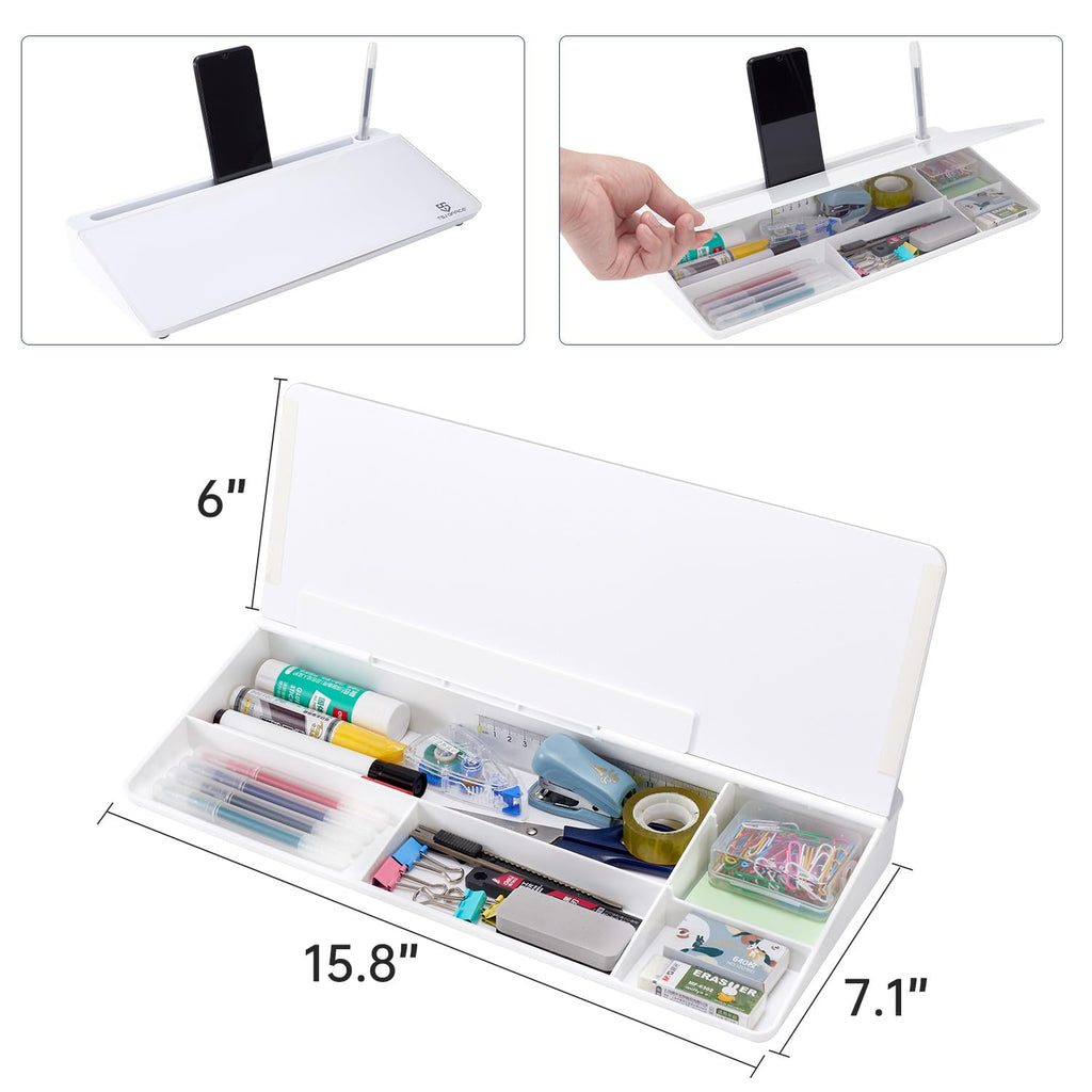 Small Desktop Whiteboard -Glass Dry Erase Board Computer Keyboard Stand White Board Surface Pad with Drawer, Desk Organizers with Accessories for Office, Home, School Supplies - White