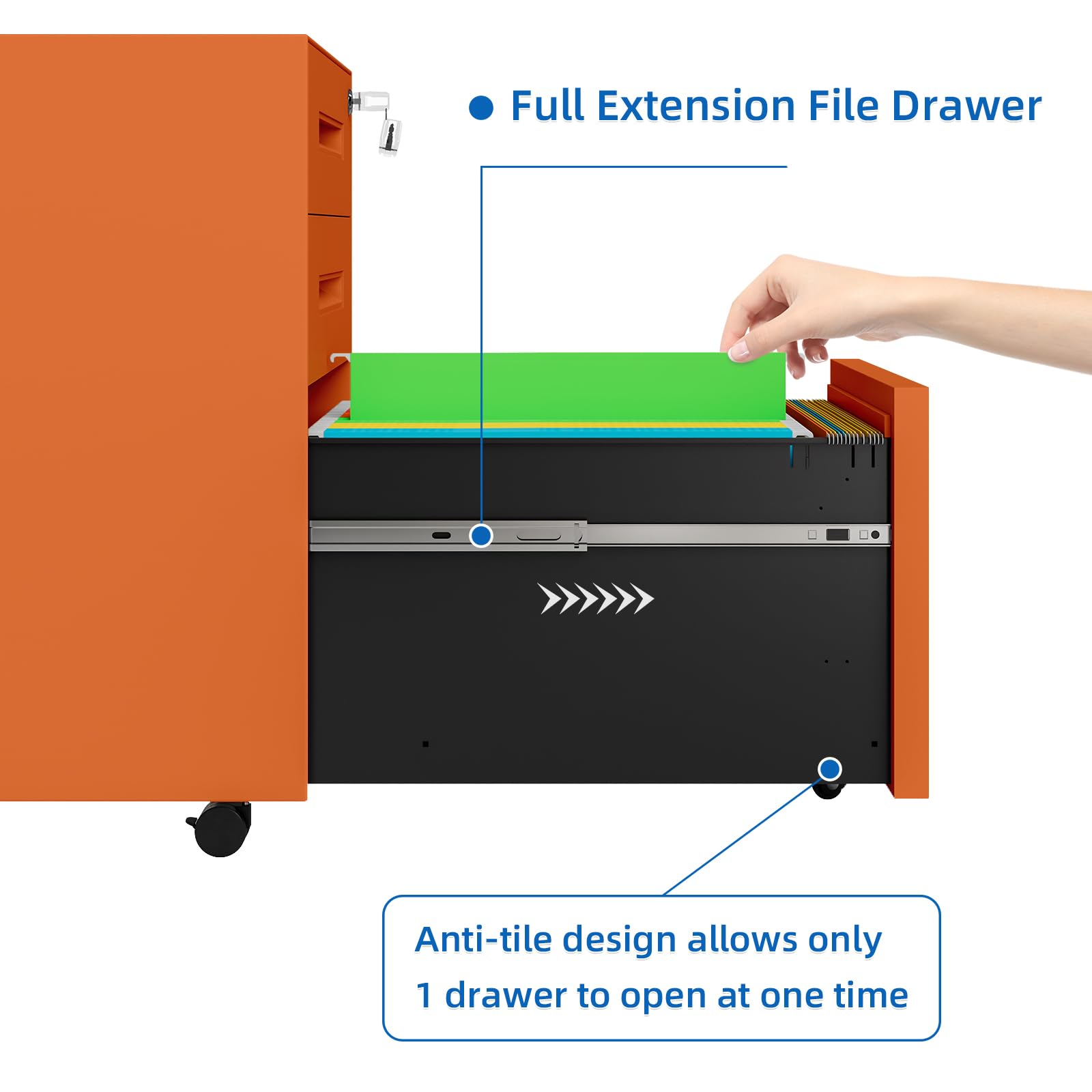 3 Drawer Metal Rolling File Cabinet Under Desk Filing Cabinet Orange