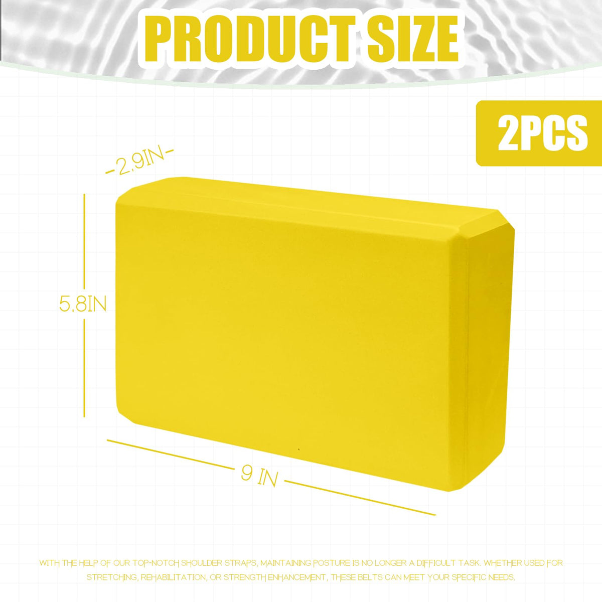 2 Pcs Yoga Blocks, 9x6x3 Inch Yellow Foam Blocks for Pilates