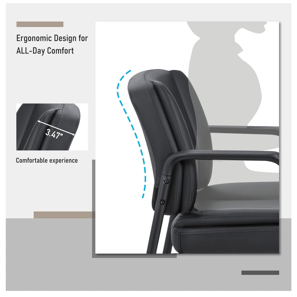 Set of 2, Office Guest Chair Waiting Room Reception Chairs PU Leather Executive Desk Chair with Padded Armrests for Meeting Conference (Black)