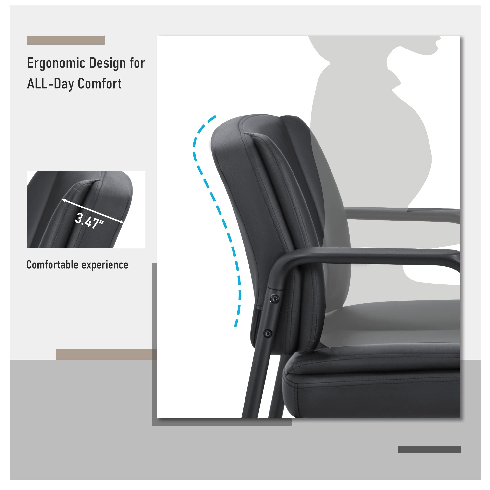 Set of 2, Office Guest Chair Waiting Room Reception Chairs PU Leather Executive Desk Chair with Padded Armrests for Meeting Conference (Black)