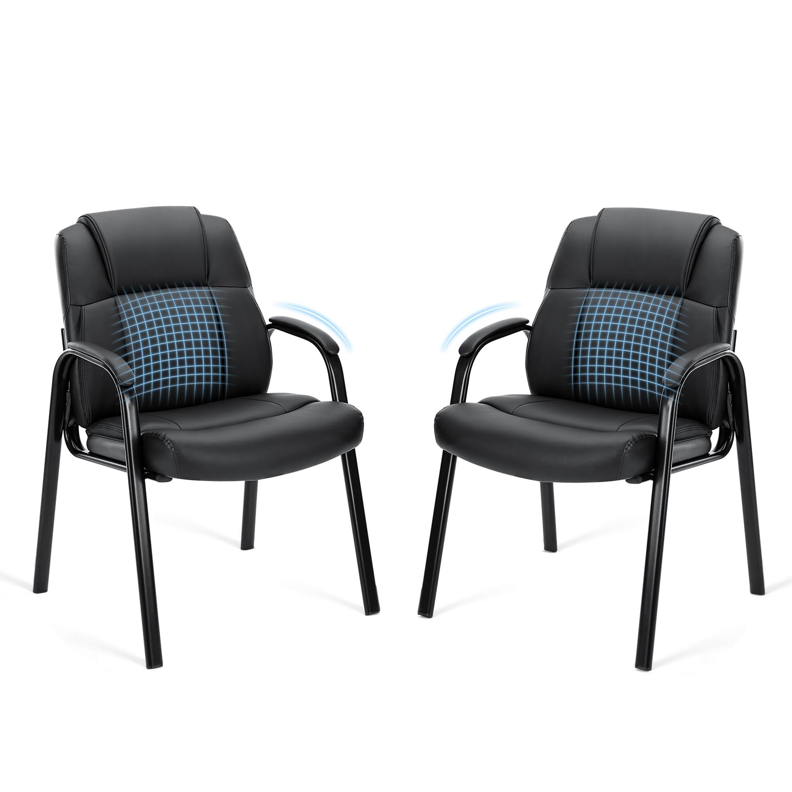 Waiting Room Office Guest Chairs Set of 2, PU Leather Big and Tall No Wheels Executive Office Chair with Padded Arms for Reception Conference Room Lobby