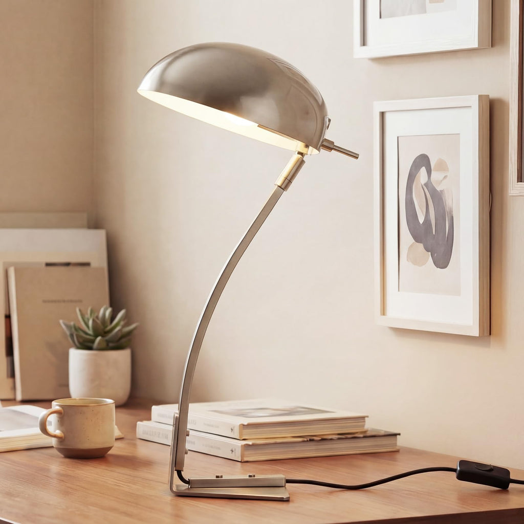 18.4" Metal Desk Lamp Modern Industrial Table Lamp, Adjustable Neck Architect Lights (3000K) with On/Off Switch, Bedside Reading Lamps for Office Bedroom Study Room Side Table (Nickel)