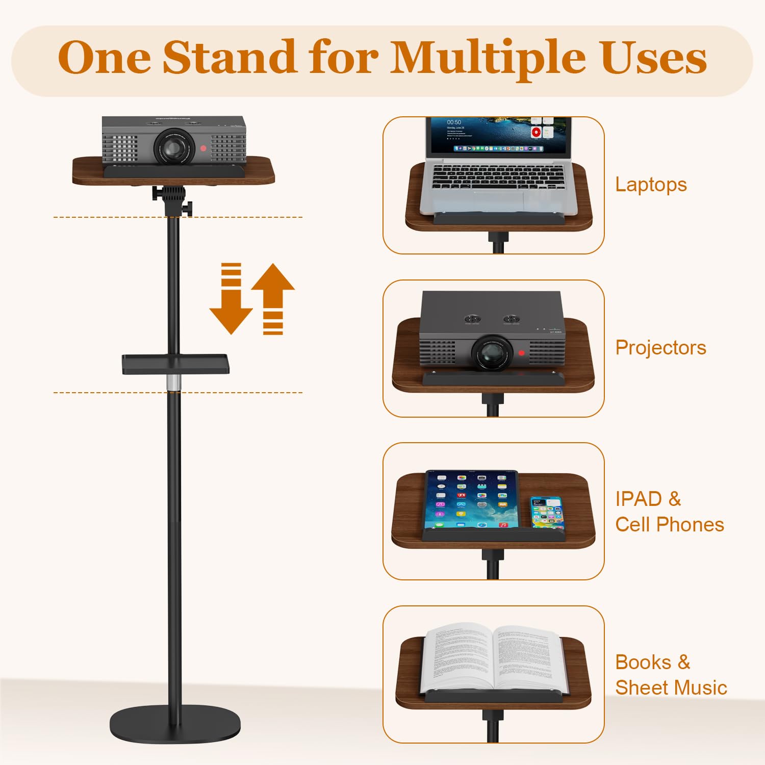 Lectern Podium Stand with Storage Tray, Height Adjustable Lectern Stand Mobile Podium, Portable Floor Standing Podium Lectern for Church, Weddings, Classroom, Speech