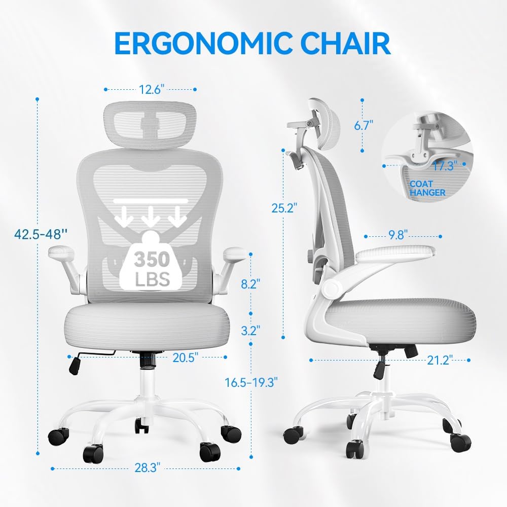 Ergonomic Office Chair, Mesh Home Office Desk Chairs with 3D Headrest
