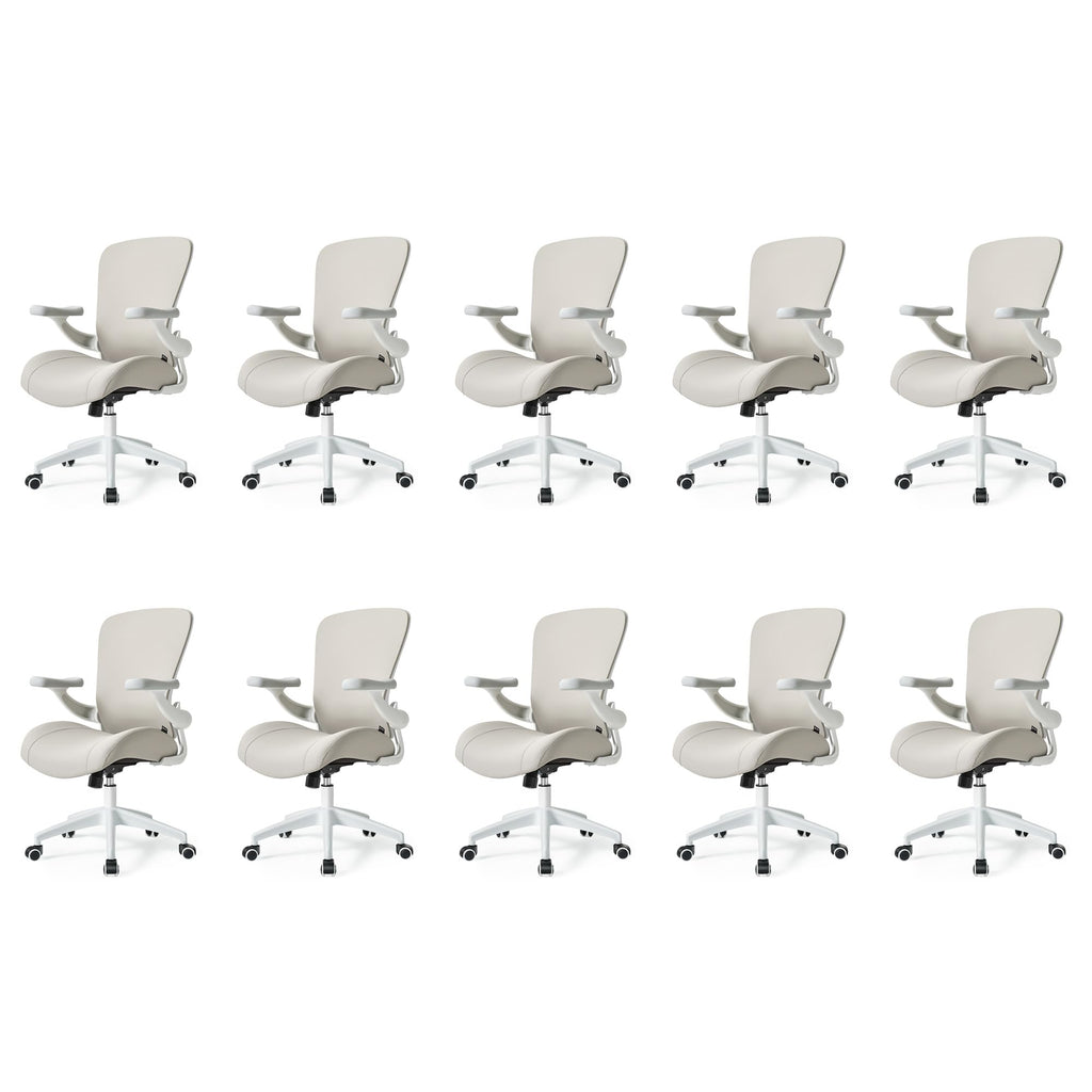 (Pack of 10, Pale Gray) Executive Office Chair, Thick Padded PU Leather Desk Chair with Adjustable Lumbar Support and 3D Armrests, Easy-Clean for Home Office and Study Room