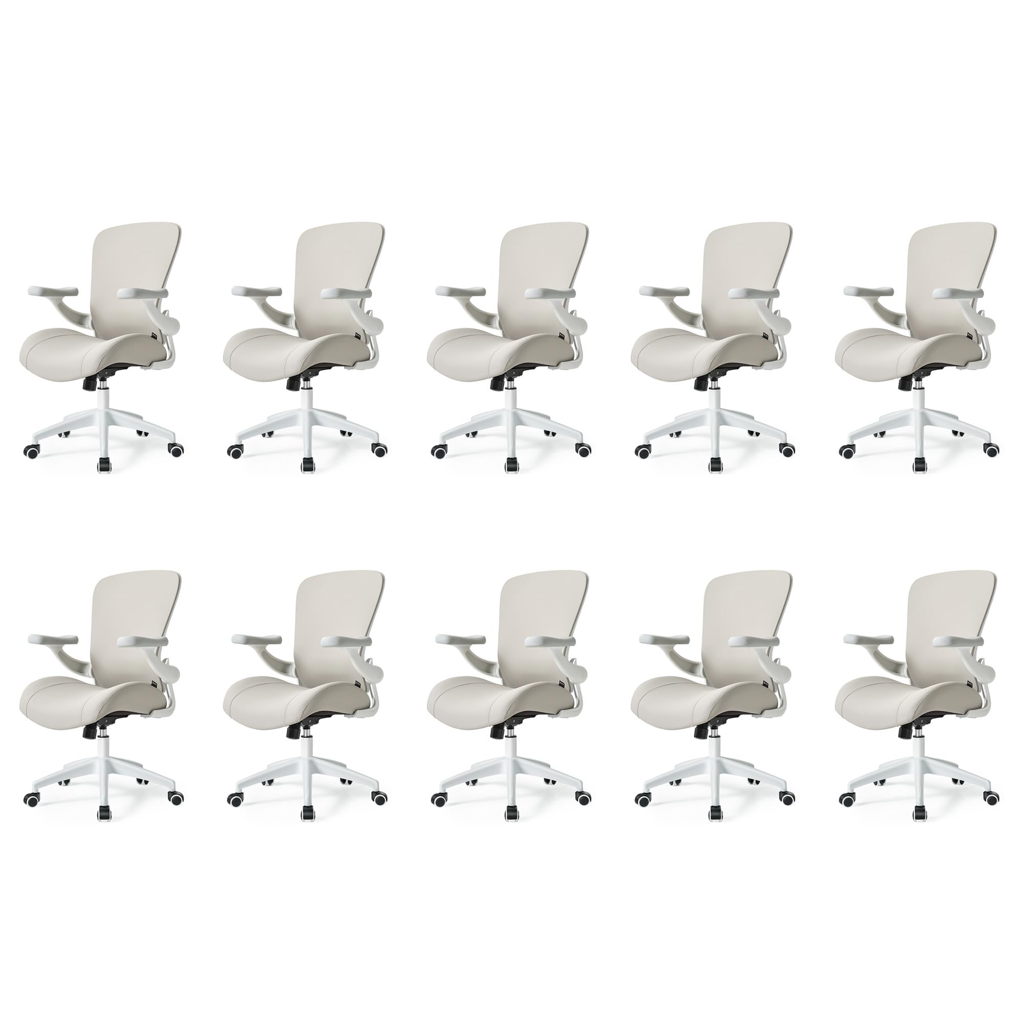 (Pack of 10, Pale Gray) Executive Office Chair, Thick Padded PU Leather Desk Chair with Adjustable Lumbar Support and 3D Armrests, Easy-Clean for Home Office and Study Room