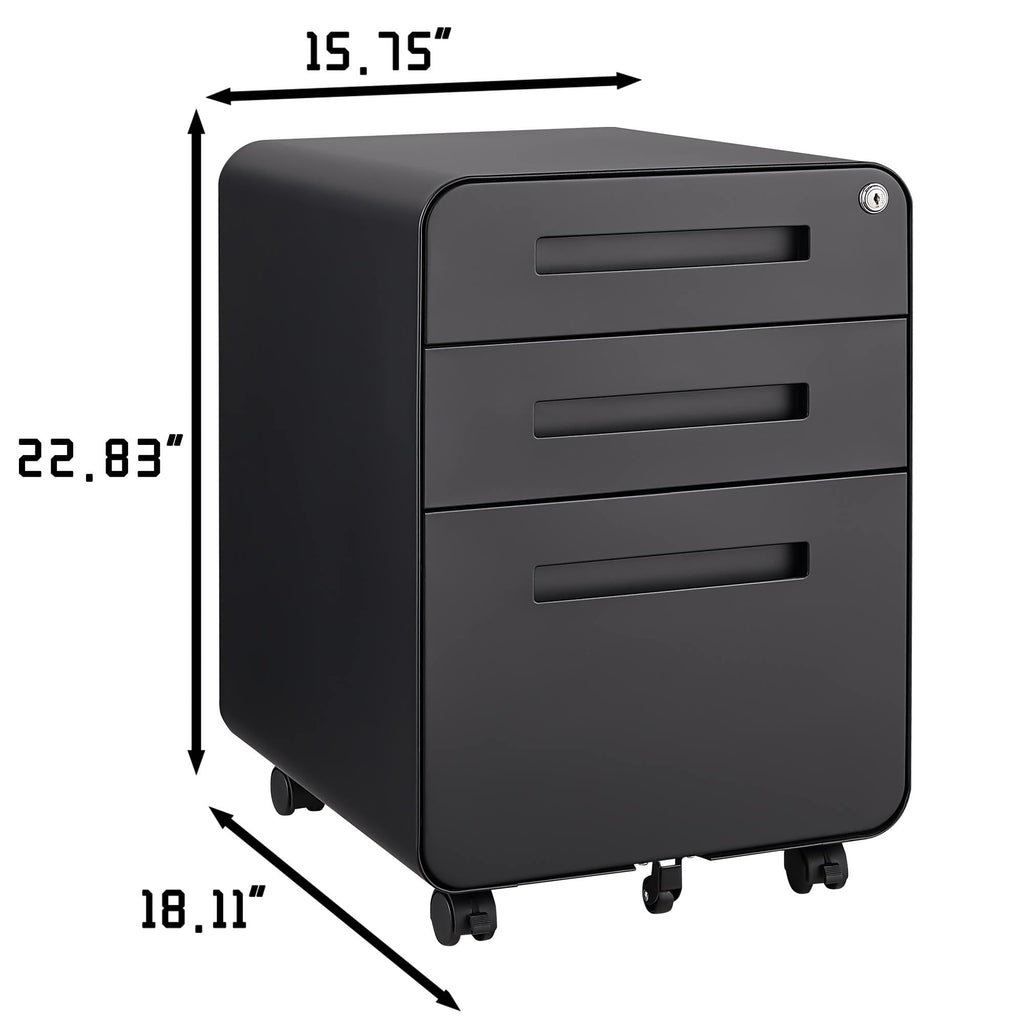 3 Drawer File Cabinet for Office, Under Desk Mobile Filing Cabinet with Lock for A4/Letter/Legal Size, 5 Wheel Anti-tilt Rolling File Cabinets, Fully Assembled