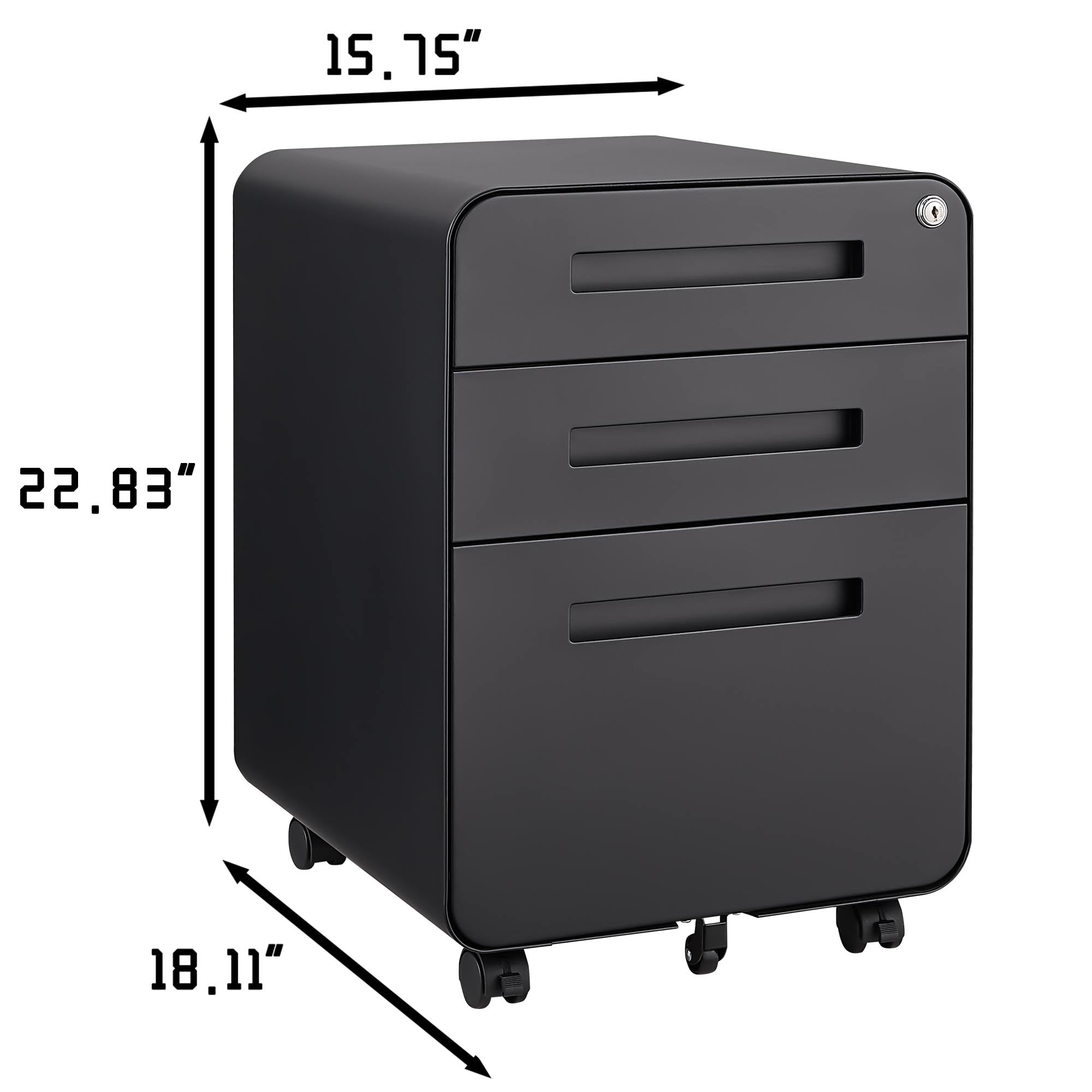 3 Drawer File Cabinet for Office, Under Desk Mobile Filing Cabinet with Lock for A4/Letter/Legal Size, 5 Wheel Anti-tilt Rolling File Cabinets, Fully Assembled