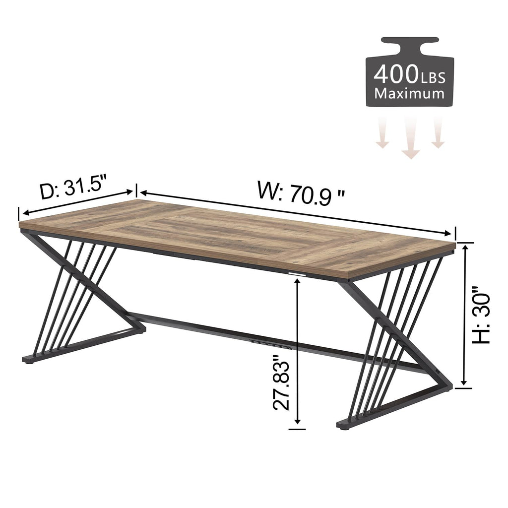 70.9" Computer Desk with Z-Shaped Legs, Industrial Work Executive Home Office Desk, Large 2 Person Gaming Study Desk Writing Table, Oak