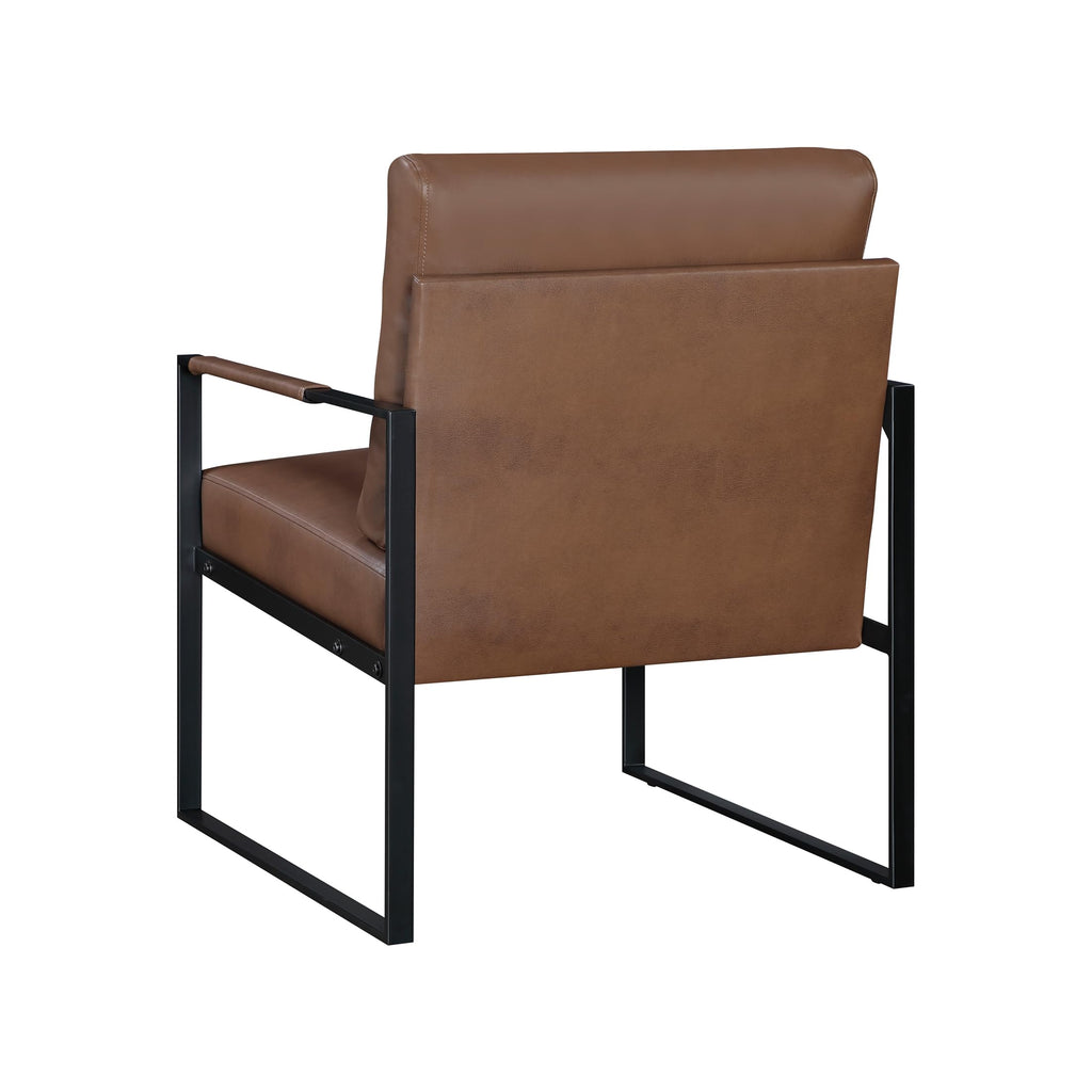 Modern Accent Chair, Faux Leather Upholstered Chair with Wrapped Armrests, Arm Chair with Black Metal Frame, Comfy Single Chair for Living Room/Bedroom/Reading Room/Office, Brown