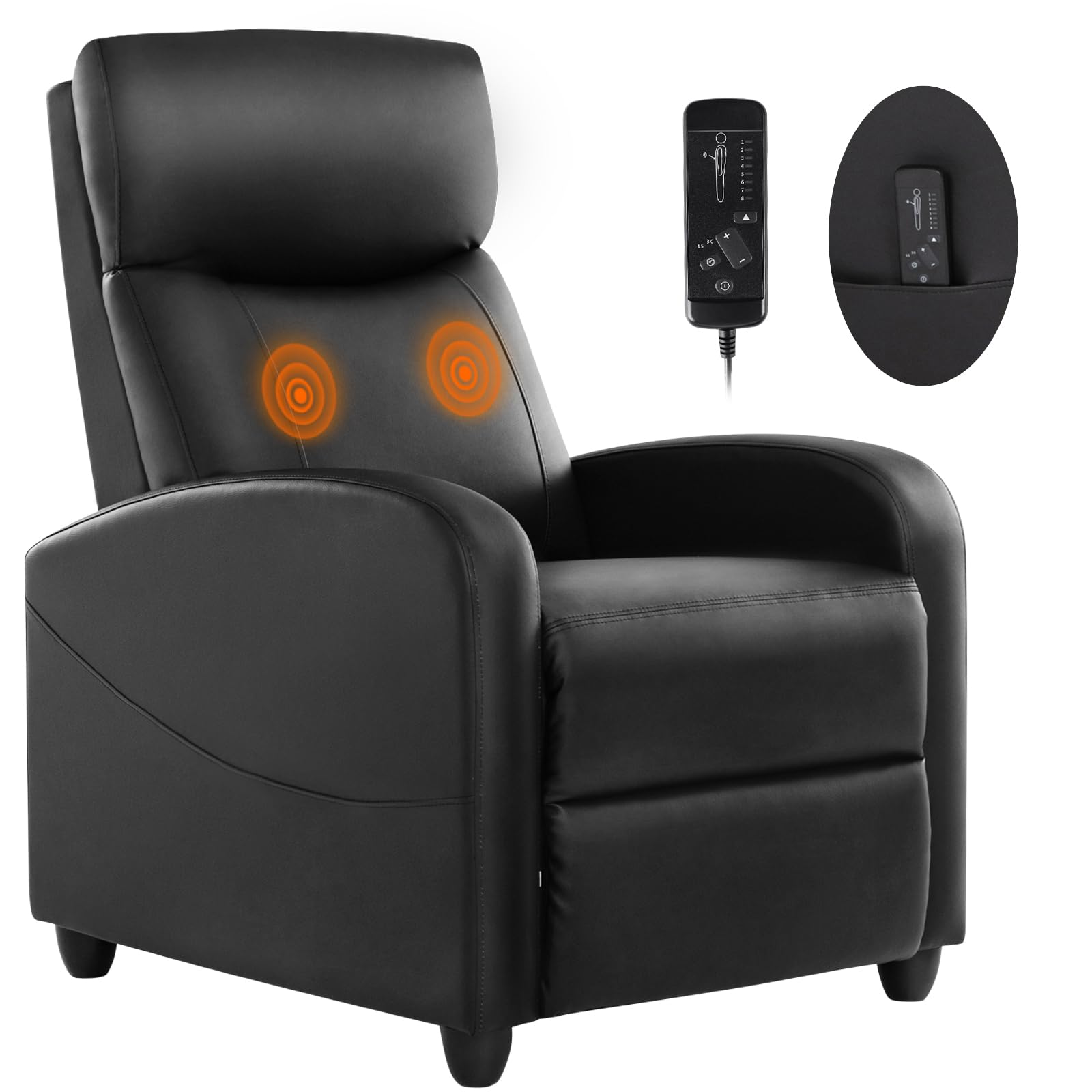 Massage Recliner Chair for Adults, Adjustable Home Theater Seating with Lumbar Support for Living Room, Modern Fabric Reclining for Small Space, Black