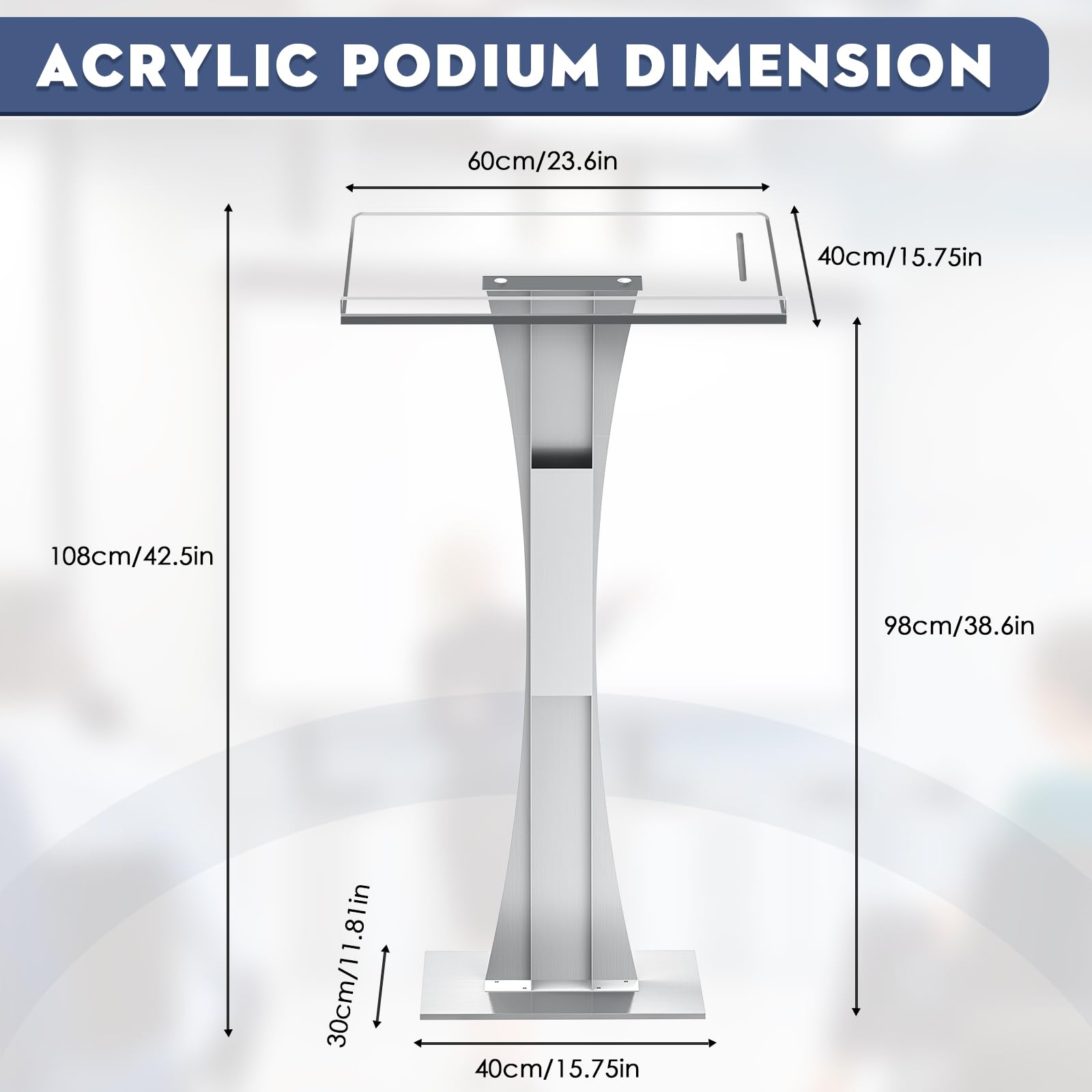 42.5" Pulpits for Churches, Acrylic Podium Stand with Iron Stable Bottom, Pulpit with 10MM Thickened Acrylic Countertop, Multi Function Lectern for Classroom Music Concert Conference