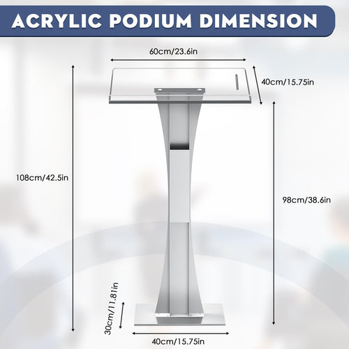 42.5" Pulpits for Churches, Acrylic Podium Stand with Iron Stable Bottom, Pulpit with 10MM Thickened Acrylic Countertop, Multi Function Lectern for Classroom Music Concert Conference