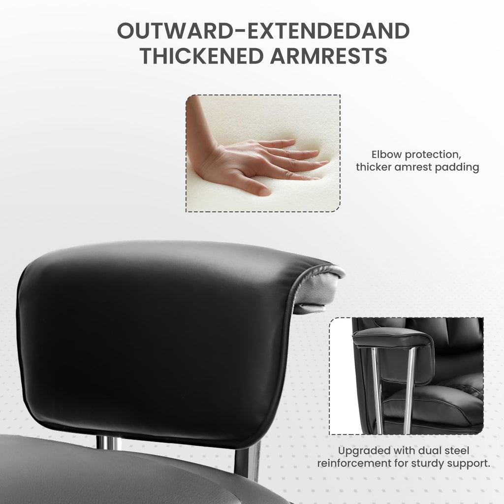 Home Office Desk Chair Comfy with Foot Rest, PU Leather Ergonomic Big and Tall High Back Support, 360° Swivel Wheels, Armrests and Detachable Pillow, Height Adjustable, Inky