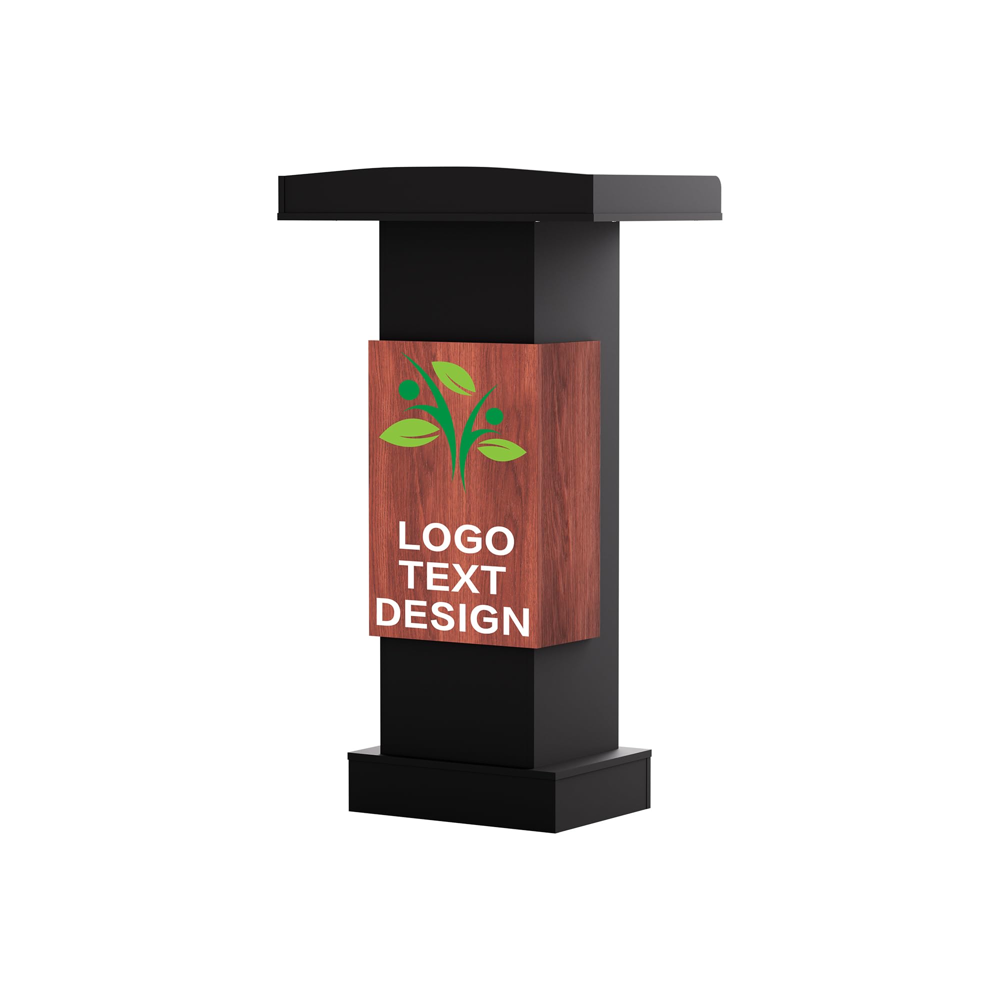 Customizable Logo & Text Podium Stand,Wood Lectern with Adjustable Partition,Church Pulpit with Storage,Mic Stand Space,Wooden Podium for Churches,Seminars and Schools