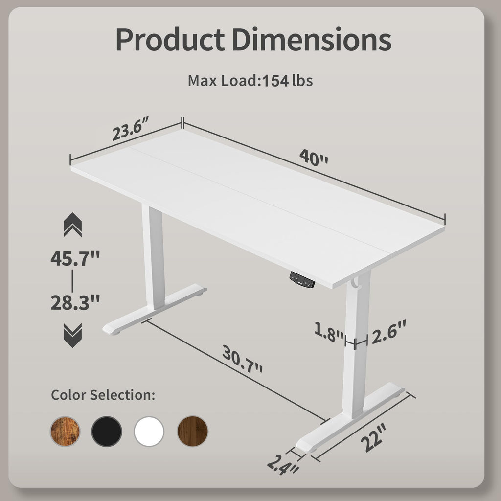 40 * 24 Inch Height Adjustable Electric Standing Desk, White