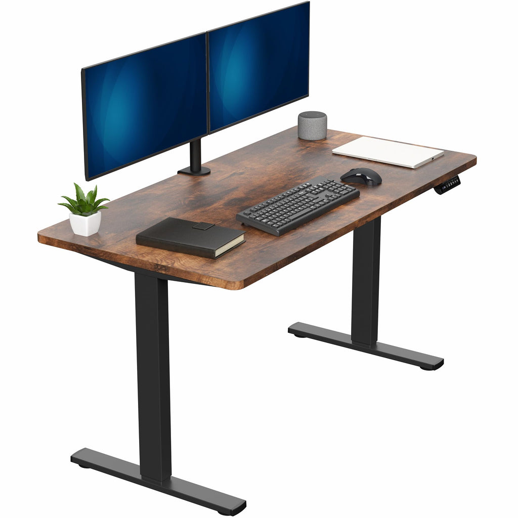 Electric 55 x 28 in Standing Desk, Memory Height Adjustment, 1B Series, Holds 220 lbs, One-Piece Rustic Vintage Brown Top, Black Frame