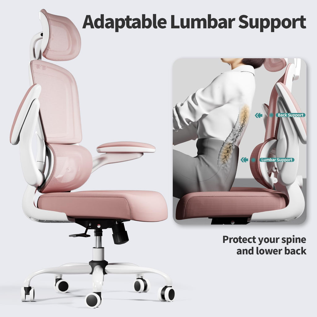 Office Chair Ergonomic Desk Chair, 330 LBS Home Mesh Office Desk Chairs with Wheels, Comfortable Gaming Chairs (Pink)