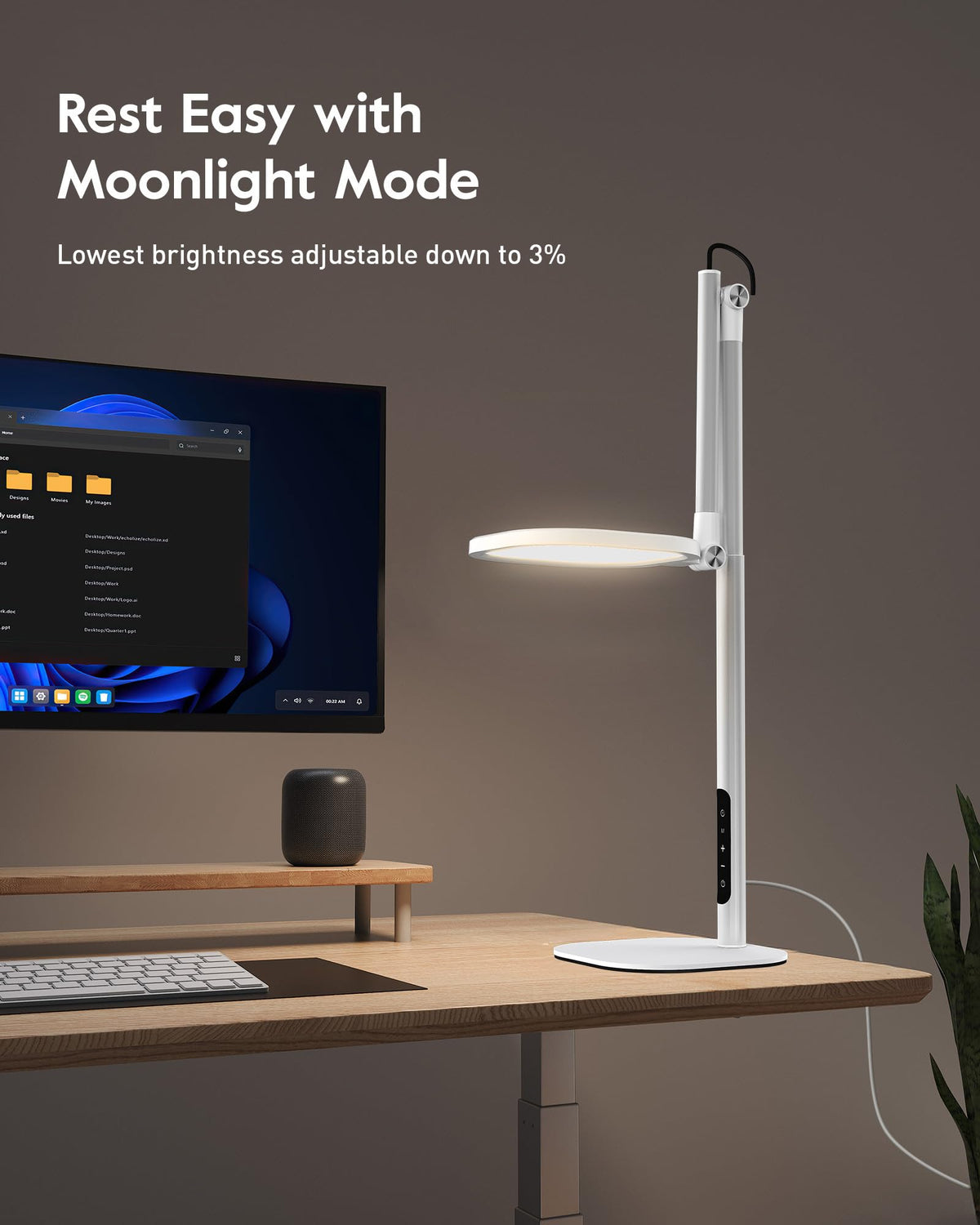 Tall LED Desk Lamps with Base, Edge-Lit Eye-Care, 50 Light Modes