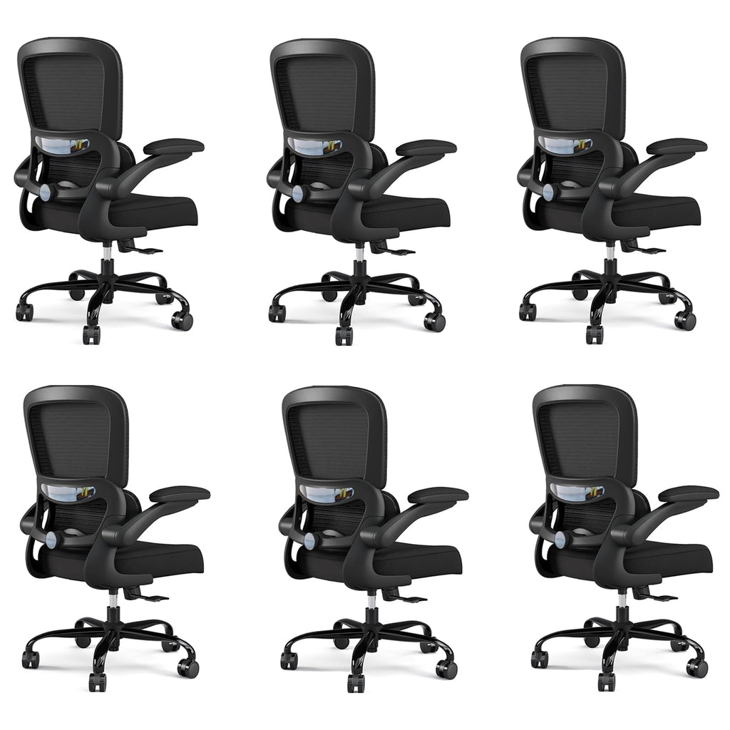Pack of 6, Office Chair - Ergonomic Desk Chair with Adjustable Lumbar Support, Mesh Computer Chair, Executive Chairs for Home Office Comfortable Lumbar Support Black