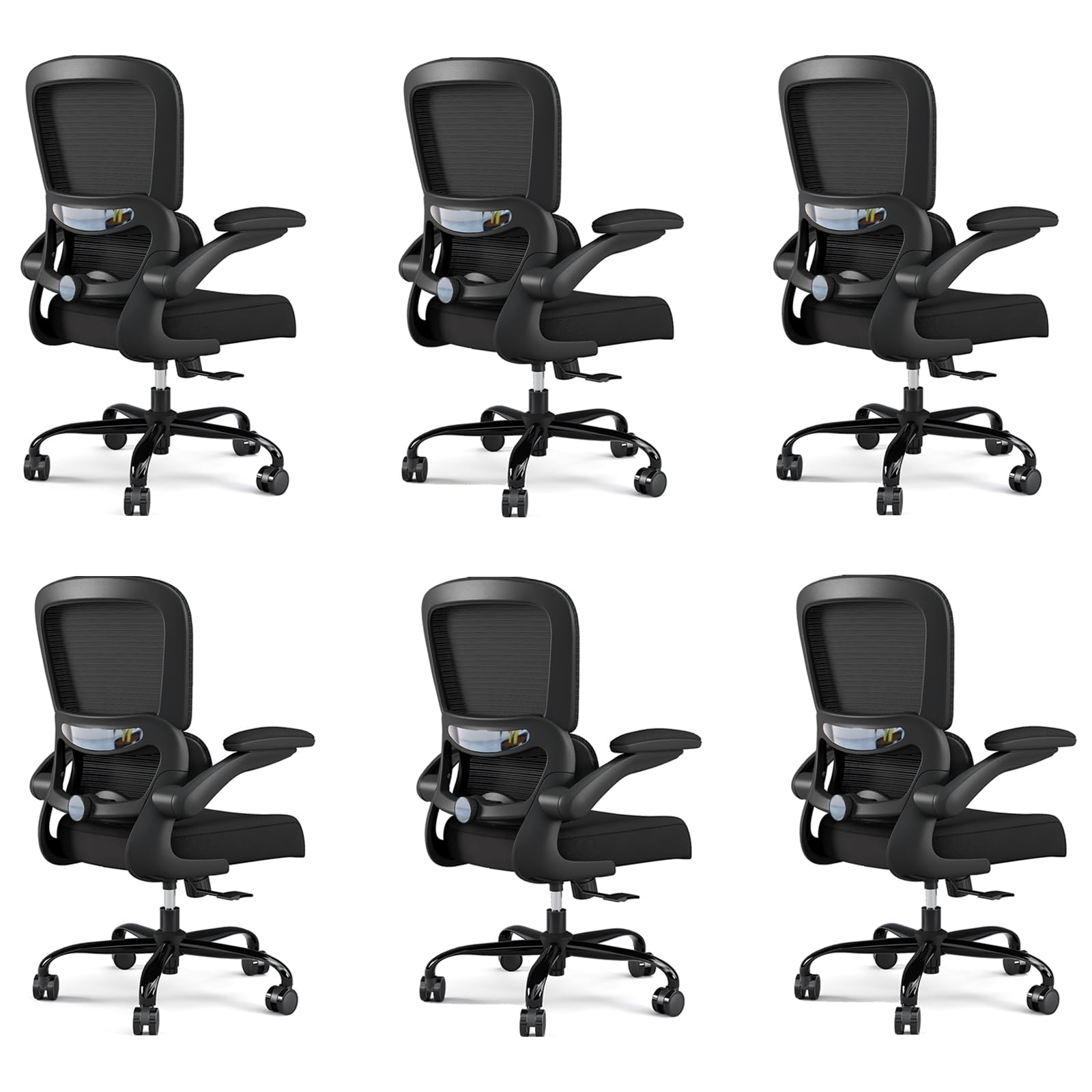 Pack of 6, Office Chair - Ergonomic Desk Chair with Adjustable Lumbar Support, Mesh Computer Chair, Executive Chairs for Home Office Comfortable Lumbar Support Black