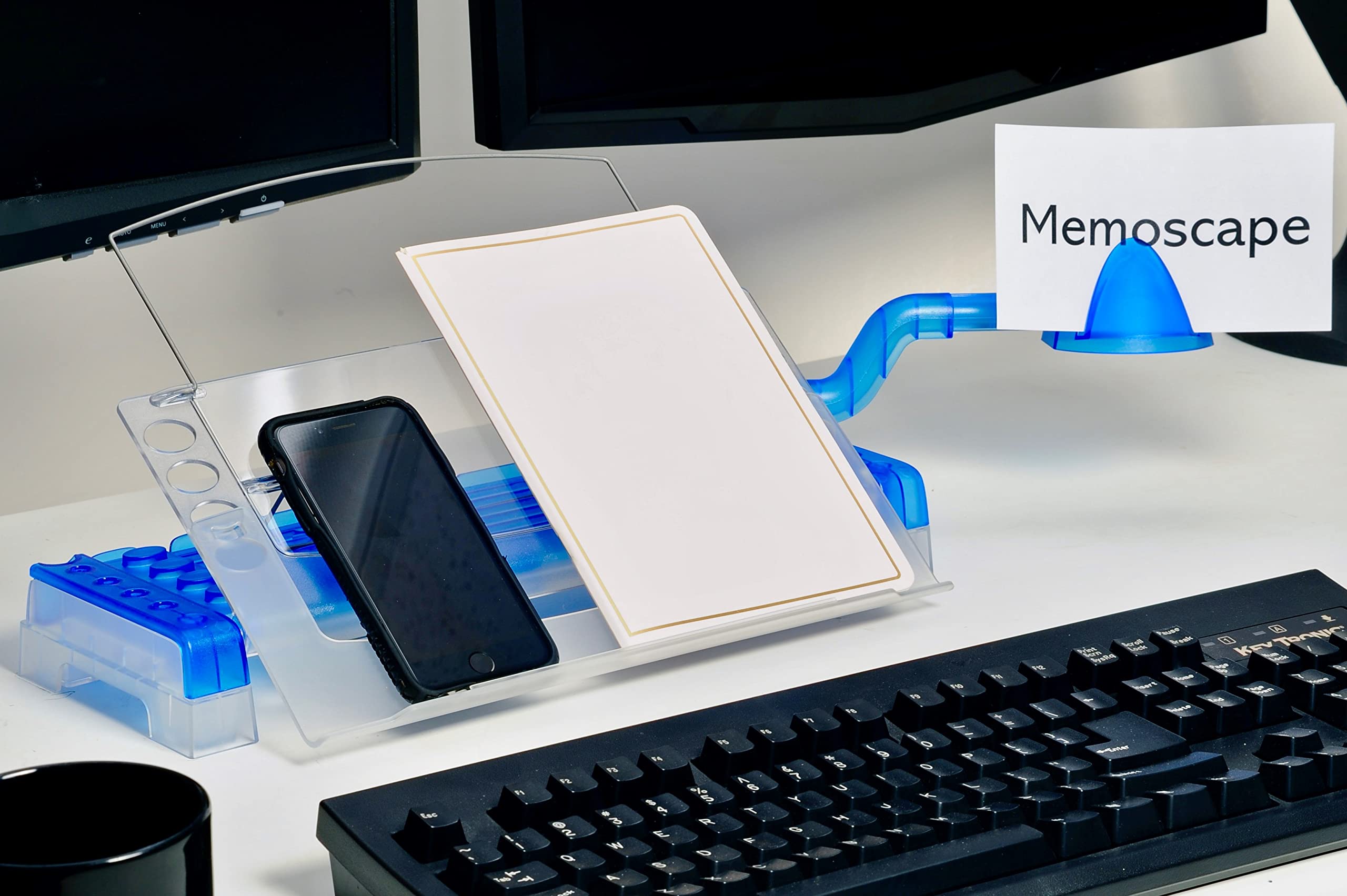 Adjustable in-Line Document Holder for Typing | Reduces Neck Strain, Improves Focus, Boosts Desk Organization, and Workflow | Paper Holder Stand for Desk and Home Office - Blue