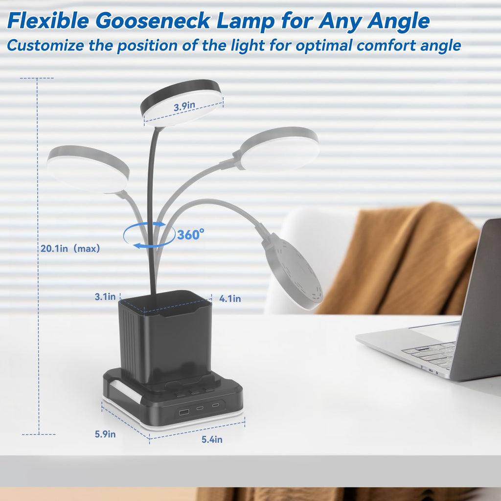 5 in 1 Desk Lamp with Charging Ports, 9 RGB Modes Gaming Table Light