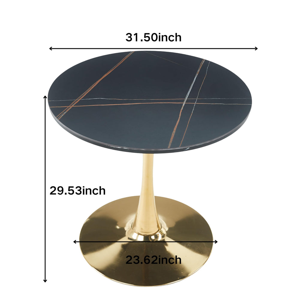 31.5" Round Tulip Dining Table, Mid-Century Tulip Table Kitchen Tulip Dining Table 2 People with Faux Marble Table Top & Metal Base for Office Living Room