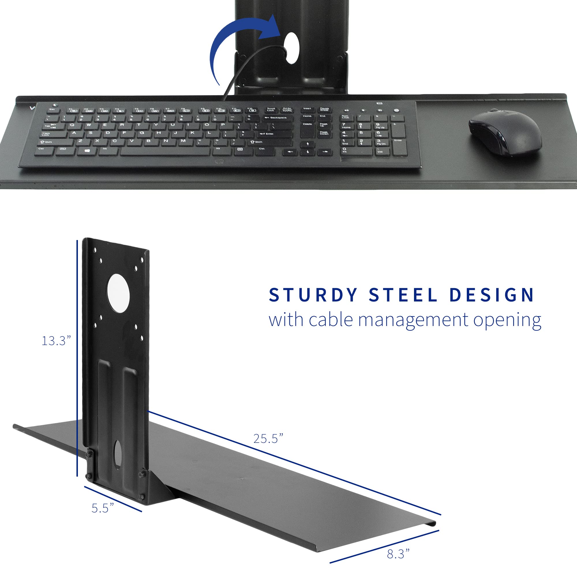 Computer Keyboard and Mouse Platform Tray VESA Mount Attachment 25.5 x 8 inch Surface