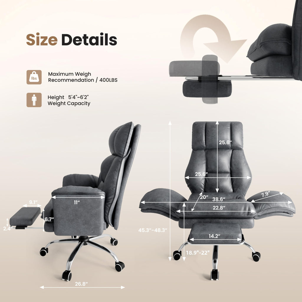Big and Tall Office Chair, Flip Armrests for Pets & Cross Legged Sitting, Executive Ergonomic Computer Gaming Chair with Foot Rest, Teddy Fleece Wide Seat Reclining Desk Chair, White Vanity Chair