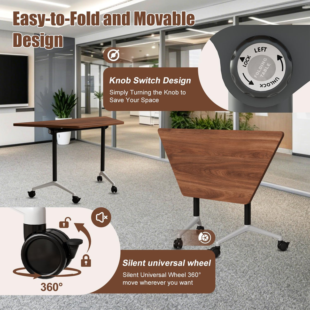 Folding Conference Table, 6 Pack Modern Flip Top Mobile Training Tables
