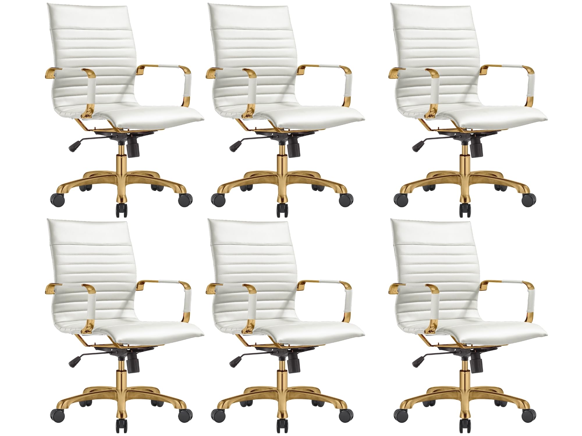 Modern Ergonomic Executive Office Chair, High-Back Leather Conference Desk Chair with Adjustable Height, Tilt Control, 360° Swivel & Gold Frame for Home Office