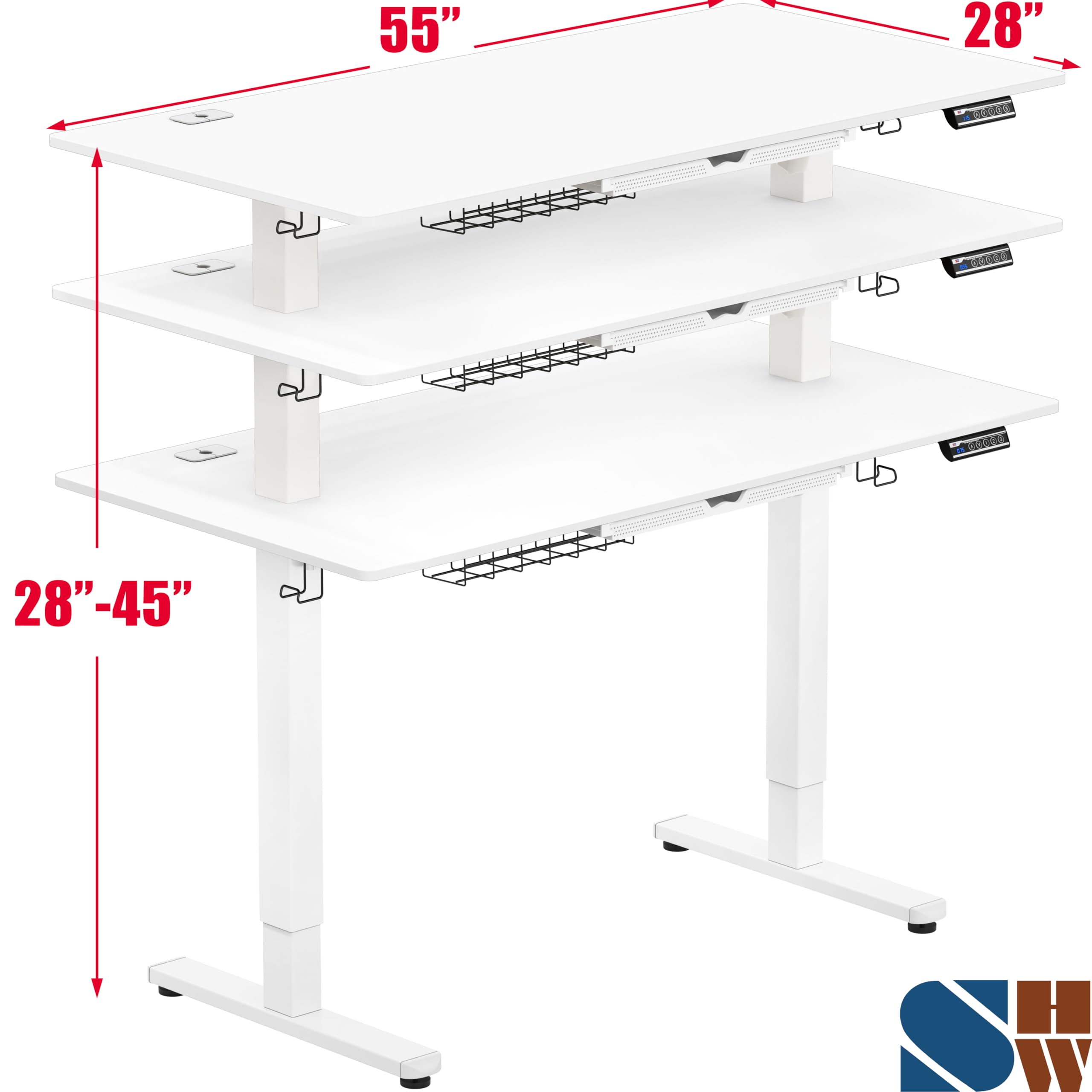 55 x 28 Inches Electric Height Adjustable Standing Desk with Drawer and Memory Preset, White