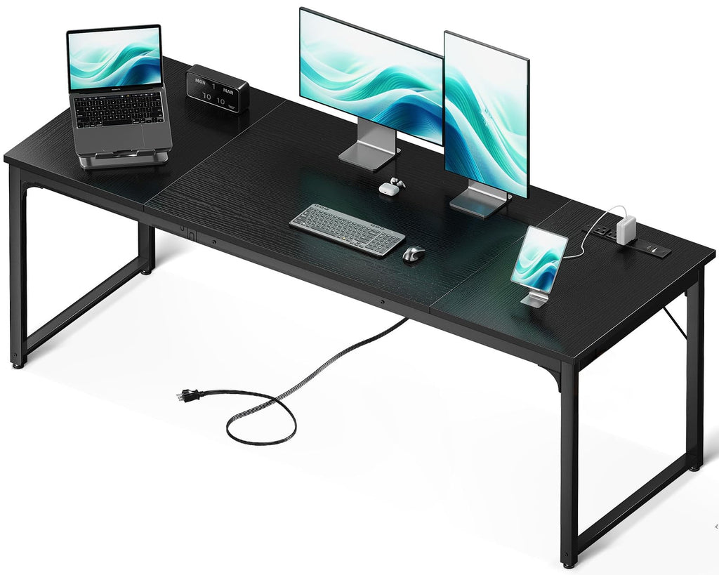 71 Inch Computer Desk with USB Ports, Large Office Desk, Long Study Student Writing Desk, Black