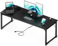 71 Inch Computer Desk with USB Ports, Large Office Desk, Long Study Student Writing Desk, Black
