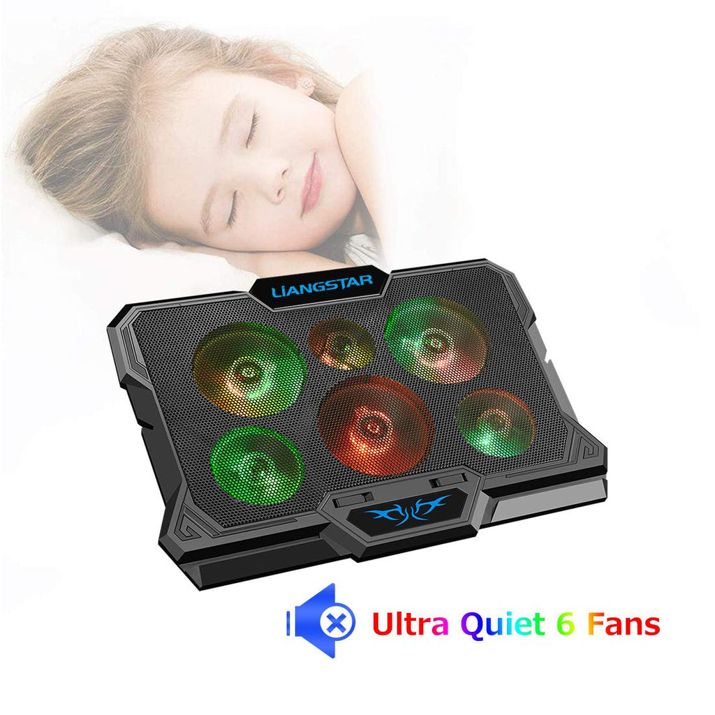 Laptop Cooling Pad, Laptop Cooler with 6 Quiet Fans RGB 7 Color Light for 15.6-17 Inch Laptop Cooling Fan Stand, Portable Slim USB Powered Gaming Laptop Cooling Pad, Switch Control Fan Speed(Black)