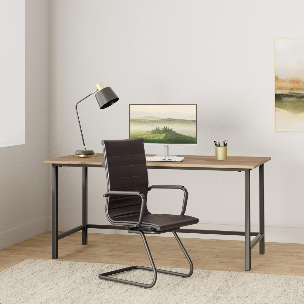 Office Chairs No Wheels Leather Conference Chairs Back Support Guest Chair, Set of 2 (Vintage Charcoal)