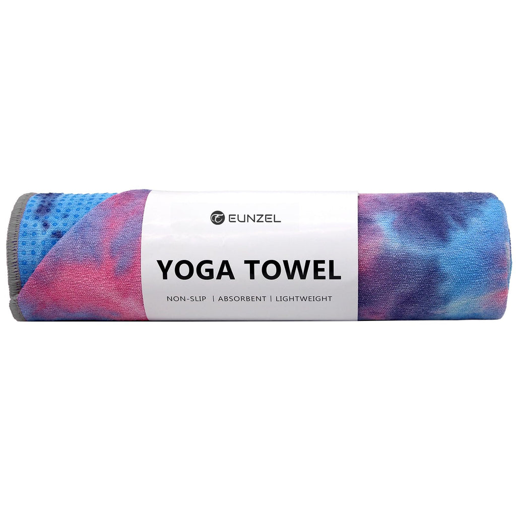 Yoga Towel,Hot Yoga Mat Towel with Grip Dots Sweat Absorbent Non-Slip for Hot Yoga, Pilates and Workout 24" x72", Purple & Blue