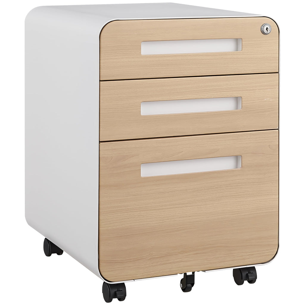 3 Drawer File Cabinet for Office, Under Desk Mobile Filing Cabinet with Lock for A4/Letter/Legal Size, 5 Wheel Anti-tilt Rolling File Cabinets, Fully Assembled