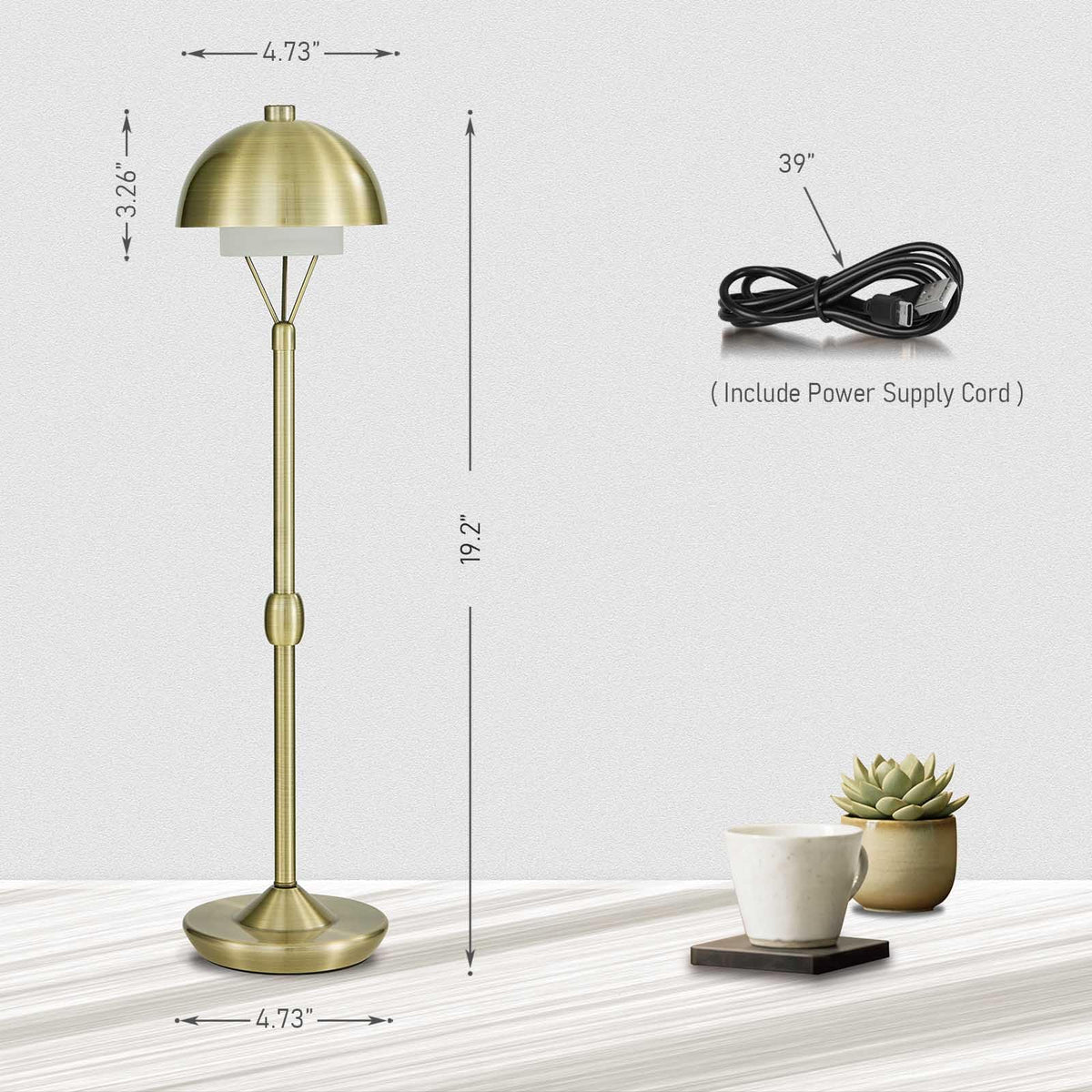 Cordless Modern Table Lamp, Rechargeable Battery, Antique Bronze