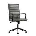 Genuine Leather Office Desk Chair, Mid-Century Modern Real Leather Conference Room Chairs, Ergonomic Executive Ribbed Height Adjustable Swivel Rolling Chair for Home Office.