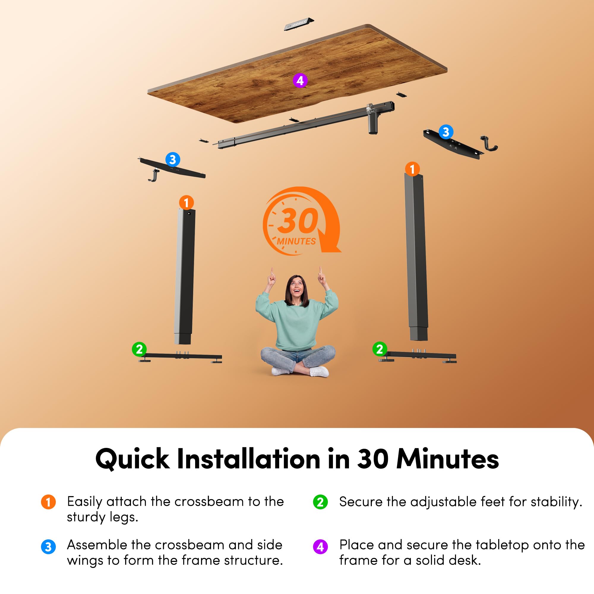 48 x 24 Inchs Electric Standing Desk, Height Adjustable, Sit Stand Up, Computer Office Desk with Splice Board, Black Frame/Rustic Brown Top