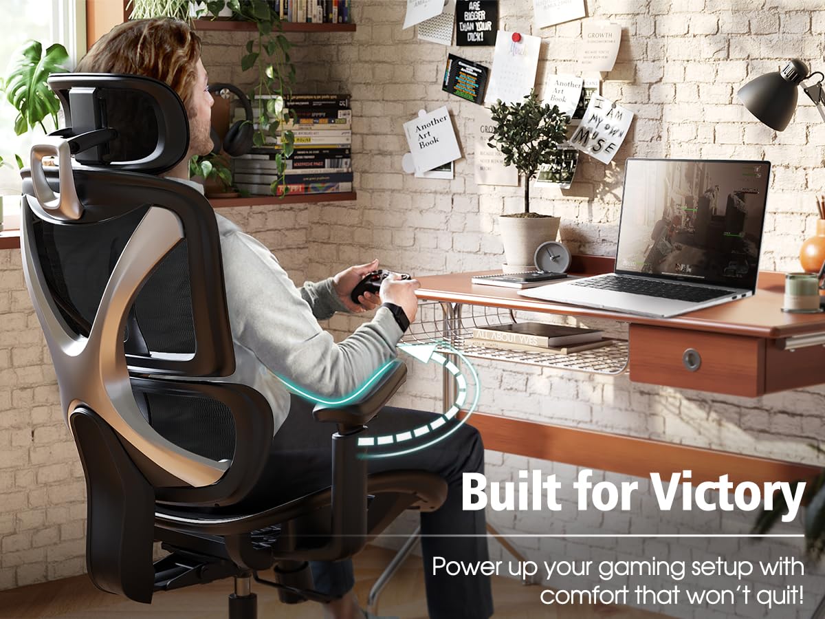 Ergonomic Office Chair, Big and Tall Mesh Chair with Lumbar Support, 3D armrest - 215° Rotation, Adjustable Headrest & Soft Seat, Durable Computer Chair 350LBS for Work Gaming