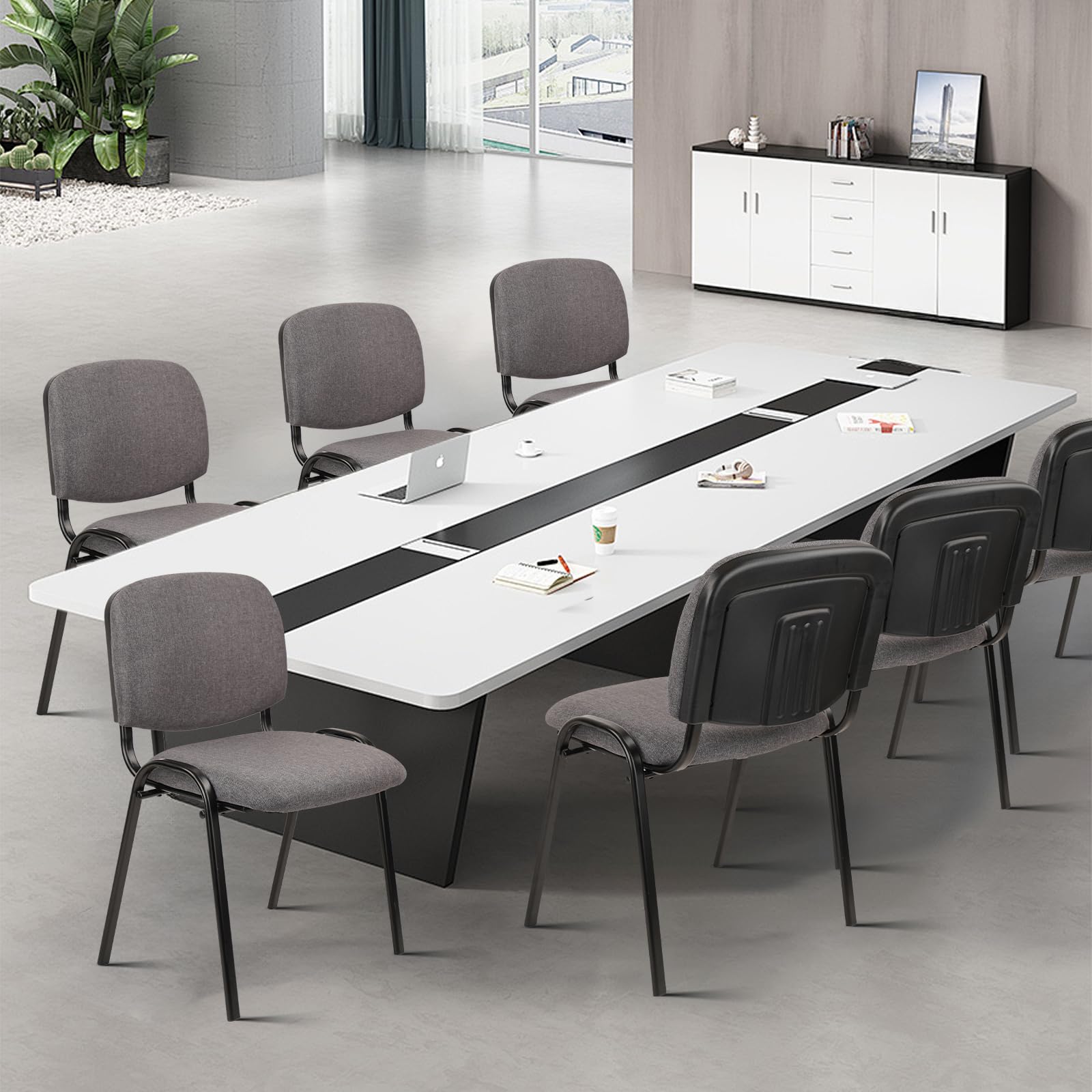 Set of 10 Stackable Waiting Room Chairs, Armless No Wheels Reception Chair with Upholstered Seat, Guest Chairs for Conference, Breakroom, Lobby, Events, Church, School, Hall, Hotel (Grey)