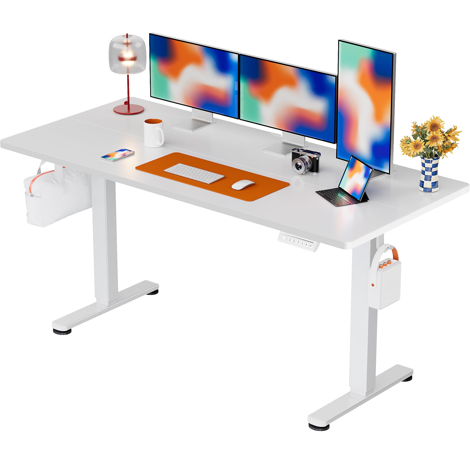 Height Adjustable Electric Standing Desk, 55 x 28 Inches Sit Stand up Desk, Memory Computer Home Office Desk, White